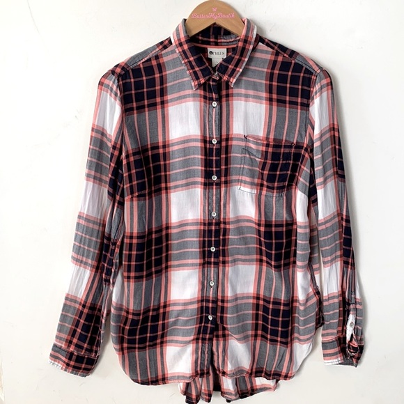 STYLUS Women’s Pink, White & Navy Blue Long Sleeve Button-Down Shirt, Size L - Picture 3 of 7